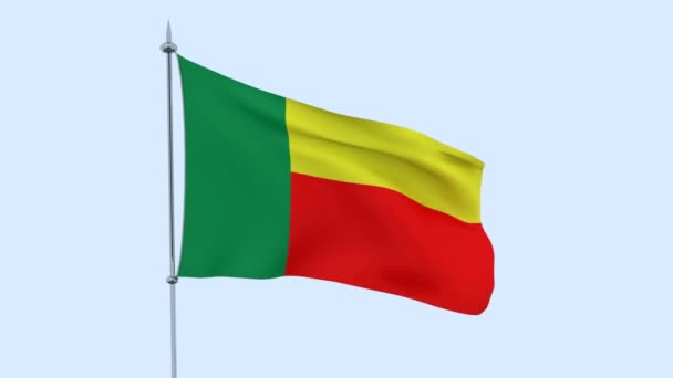 Vlag Van Het Land Benin Fladdert Tegen Blauwe Hemel Rendering — Stockvideo