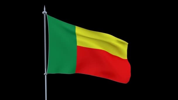 Drapeau Pays Bénin Flotte Sur Fond Noir Rendu — Video