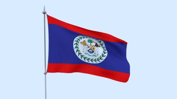 Bandera Del País Belice Ondea Contra Cielo Azul Renderizado — Vídeos de Stock