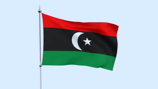 Die Libysche Flagge Flattert Gegen Den Blauen Himmel Darstellung — Stockvideo