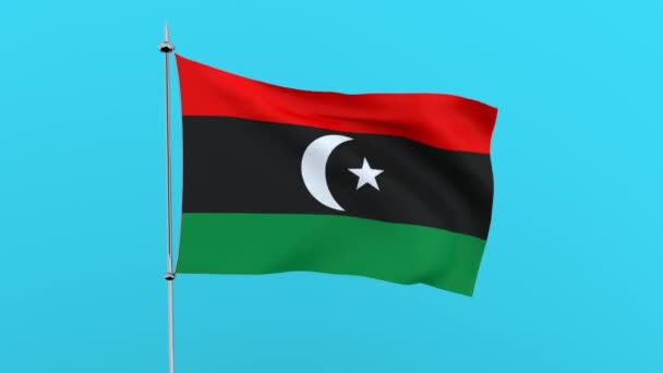 Die Libysche Flagge Flattert Auf Blauem Hintergrund Darstellung — Stockvideo