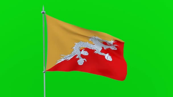 Vlag Van Het Land Bhutan Fladdert Groene Achtergrond Rendering — Stockvideo