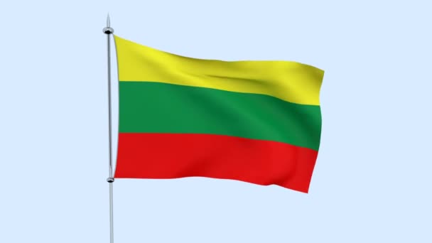Bandera Del País Lituania Ondea Contra Cielo Azul Renderizado — Vídeos de Stock