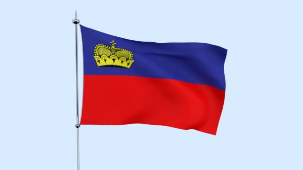 Vlag Van Het Land Liechtenstein Fladdert Tegen Blauwe Hemel Rendering — Stockvideo