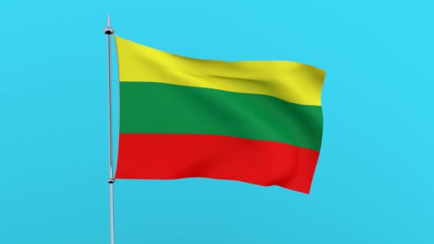 Bandera Del País Lituania Ondea Sobre Fondo Azul Renderizado — Vídeos de Stock