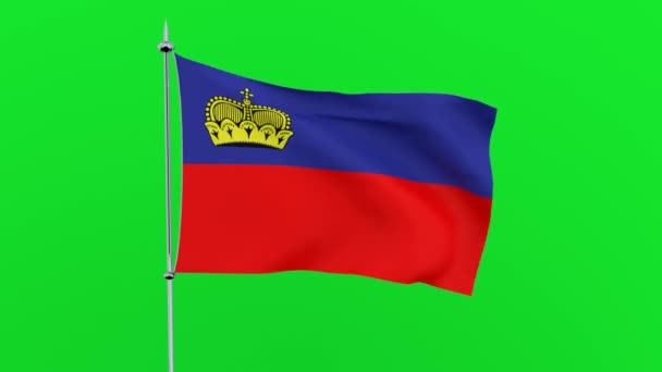 Vlag Van Het Land Liechtenstein Fladdert Groene Achtergrond Rendering — Stockvideo