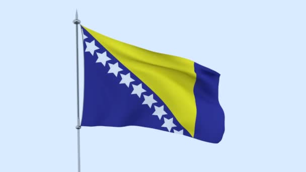 Bandera Del País Bosnia Ondea Contra Cielo Azul Renderizado — Vídeo de stock