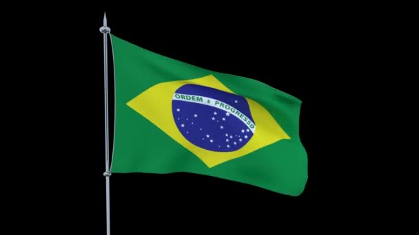 Die Flagge Des Landes Brasilien Flattert Auf Schwarzem Hintergrund Darstellung — Stockvideo