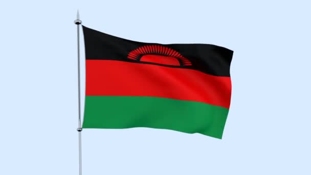 马拉维的国旗在蓝天上飘扬 — 图库视频影像