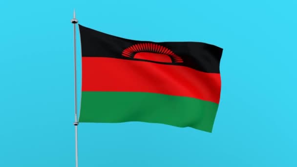 Vlag Van Het Land Malawi Fladdert Blauwe Achtergrond Rendering — Stockvideo