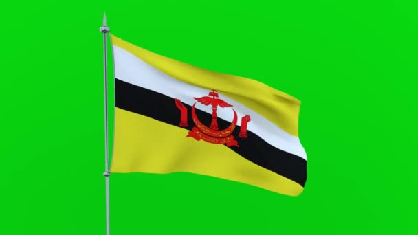 Bandera Del País Brunei Ondea Sobre Fondo Verde Renderizado — Vídeo de stock
