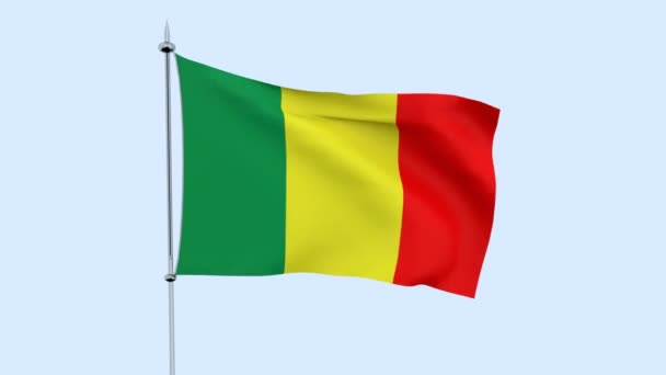 Vlag Van Het Land Mali Fladdert Tegen Blauwe Hemel Rendering — Stockvideo