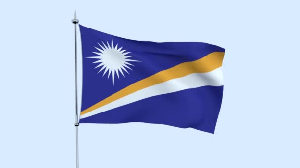 Vlag Van Marshalleilanden Land Fladdert Tegen Blauwe Hemel Rendering — Stockvideo