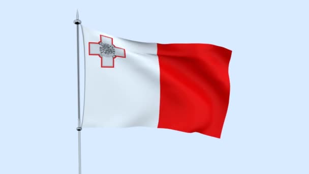 Bandera Del País Malta Ondea Contra Cielo Azul Renderizado — Vídeos de Stock