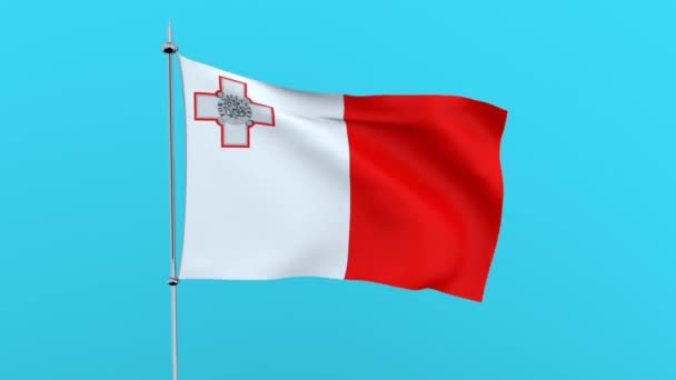 Flag Country Malta Flutters Blue Background Rendering — Stock Video