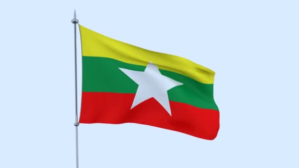 Die Flagge Des Landes Burma Flattert Gegen Den Blauen Himmel — Stockvideo