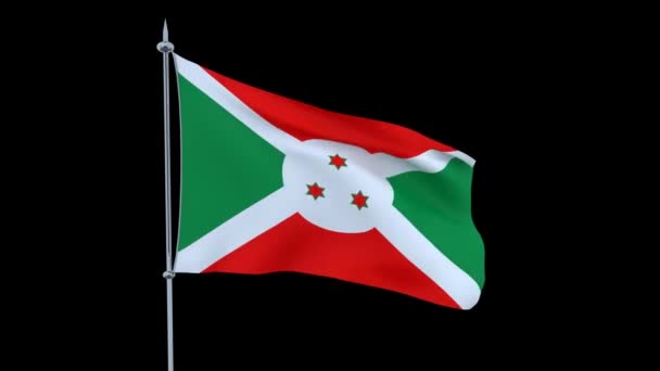 Flagge Des Landes Burundi Flattert Auf Schwarzem Hintergrund Darstellung — Stockvideo