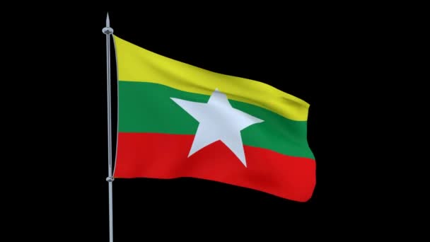 Die Flagge Des Landes Burma Flattert Auf Schwarzem Hintergrund Darstellung — Stockvideo