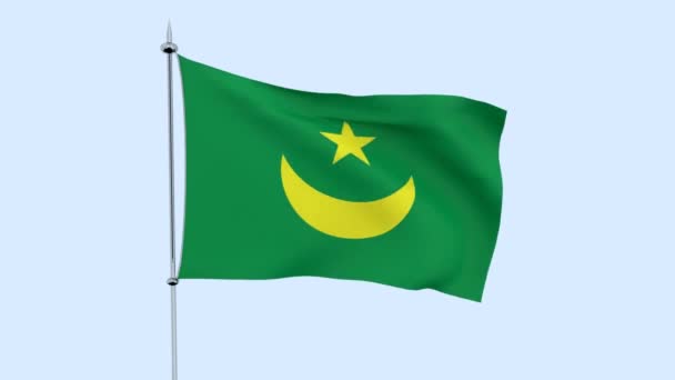 Flag Country Mauritania Flutters Blue Sky Rendering — Stock Video