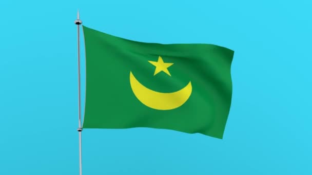 国家毛里塔尼亚的旗子在蓝色背景飘动 — 图库视频影像