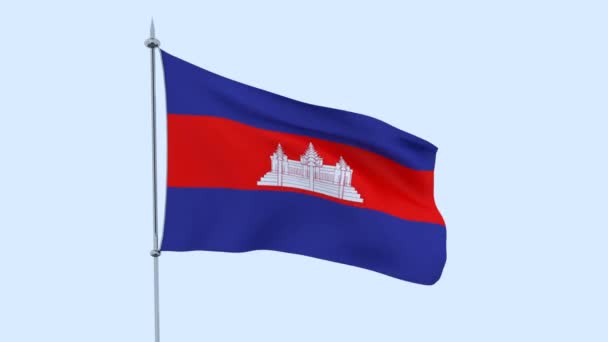 Flag Country Cambodia Flutters Blue Sky Rendering — Stock Video