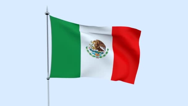 Vlag Van Het Land Mexico Fladdert Tegen Blauwe Hemel Rendering — Stockvideo