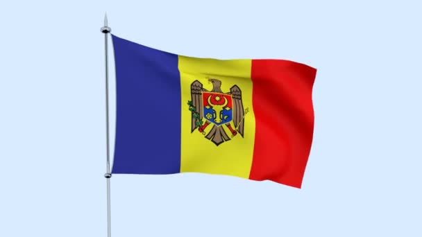 Flag Country Moldova Flutters Blue Sky Rendering — Stock Video
