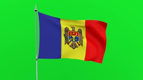 Σημαία Της Χώρας Μολδαβία Φτερουγίζει Πράσινο Φόντο Rendering — Αρχείο Βίντεο