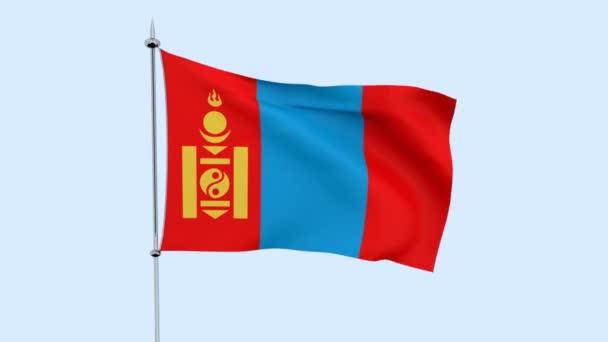 Bendera Negara Mongolia Berkibar Kibar Terhadap Langit Biru Perender — Stok Video