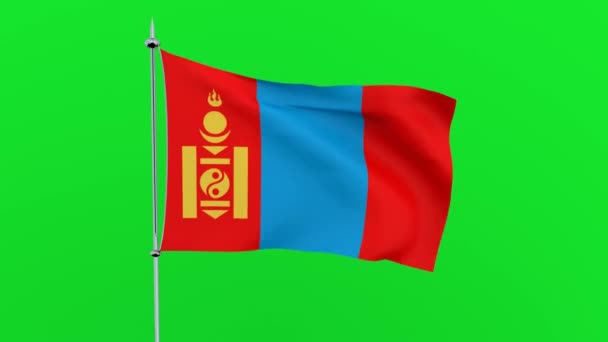 Flag Country Mongolia Flutters Green Background Rendering — Stock Video