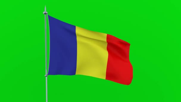 Флаг Страны Чад Развевается Зеленом Фоне Рендеринг — стоковое видео