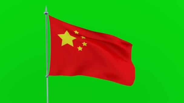 中国国旗在绿色背景上飘扬 — 图库视频影像