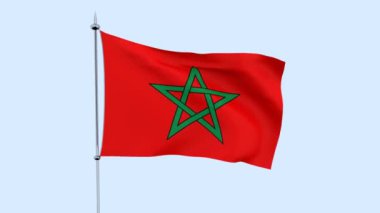 Ülke Fas bayrağı mavi gökyüzüne karşı çırpınır. 3D render