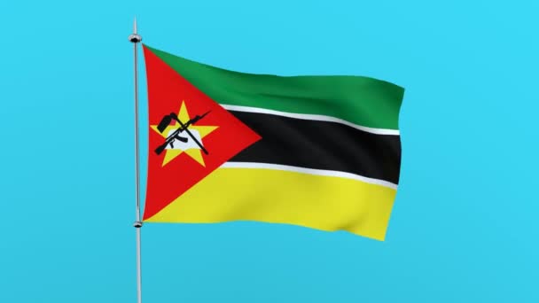 Flaga Mozambiku Kraju Powiewa Niebieskim Tle Renderowania — Wideo stockowe