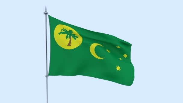 Прапор Кокосових Островів Країни Махає Крилами Проти Синього Неба Рендерінг — стокове відео