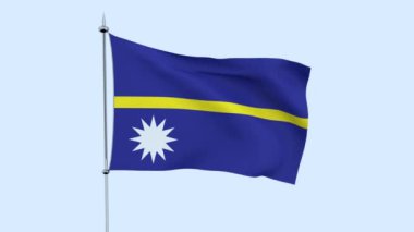 Ülke Nauru Cumhuriyeti bayrağı mavi gökyüzüne karşı çırpınır. 3D render