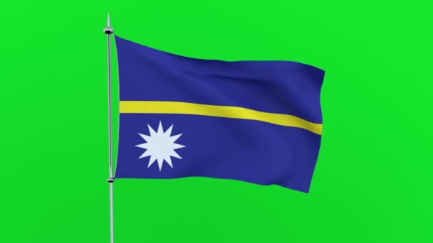 国家瑙鲁的旗子在绿色背景飘动 — 图库视频影像