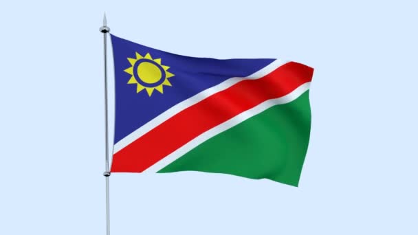 Flag Country Namibia Flutters Blue Sky Rendering — Stock Video