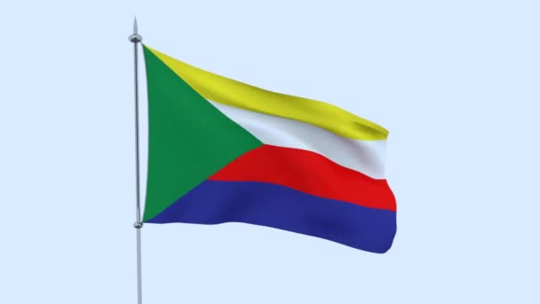 Ülke Komor Bayrağı Mavi Gökyüzüne Karşı Çırpınır Render — Stok video