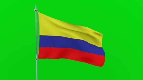 Flagge Des Landes Kolumbien Flattert Auf Grünem Hintergrund Darstellung — Stockvideo