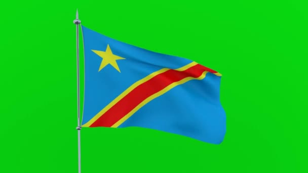 国家刚果的旗子 刚果民主共和国在绿色背景下飘扬 — 图库视频影像