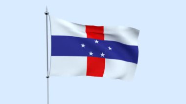 Ülkenin bayrağı Hollanda Antilleri mavi gökyüzüne karşı çırpınıyor. 3B işleme