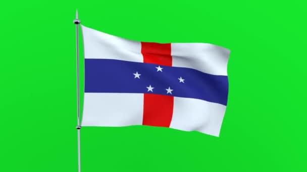 Bandera Del País Antillas Neerlandesas Ondea Sobre Fondo Verde Renderizado — Vídeos de Stock