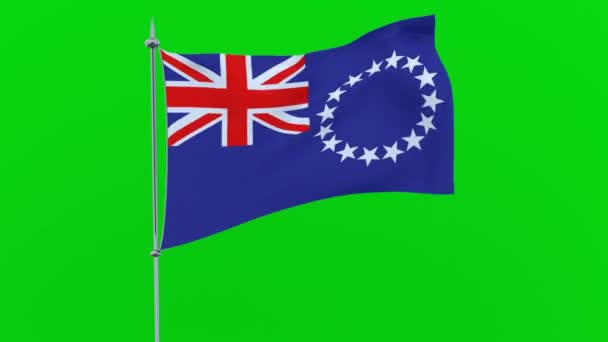 Bandiera Del Paese Isole Cook Sventola Sfondo Verde Rendering — Video Stock