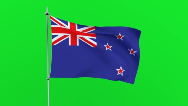 Flag Country New Zealand Flutters Green Background Rendering — Stock Video