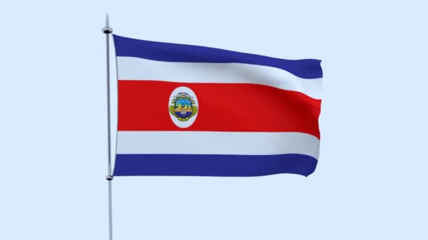 Flag Country Costa Rica Flutters Blue Sky Rendering — Stock Video