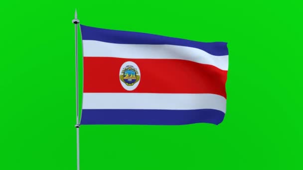 Vlag Van Het Land Costa Rica Flutters Groene Achtergrond Rendering — Stockvideo