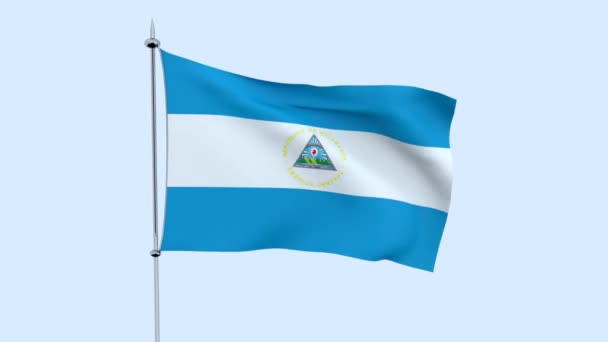 Bandera Del País Nicaragua Ondea Contra Cielo Azul Renderizado — Vídeo de stock