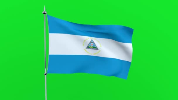 Flagge Des Landes Nicaragua Flattert Auf Grünem Hintergrund Darstellung — Stockvideo