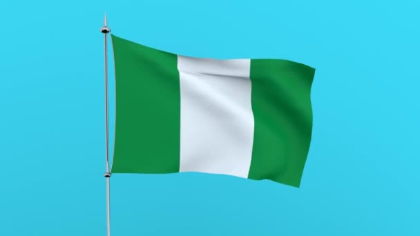 Vlag Van Het Land Nigeria Fladdert Blauwe Achtergrond Rendering — Stockvideo